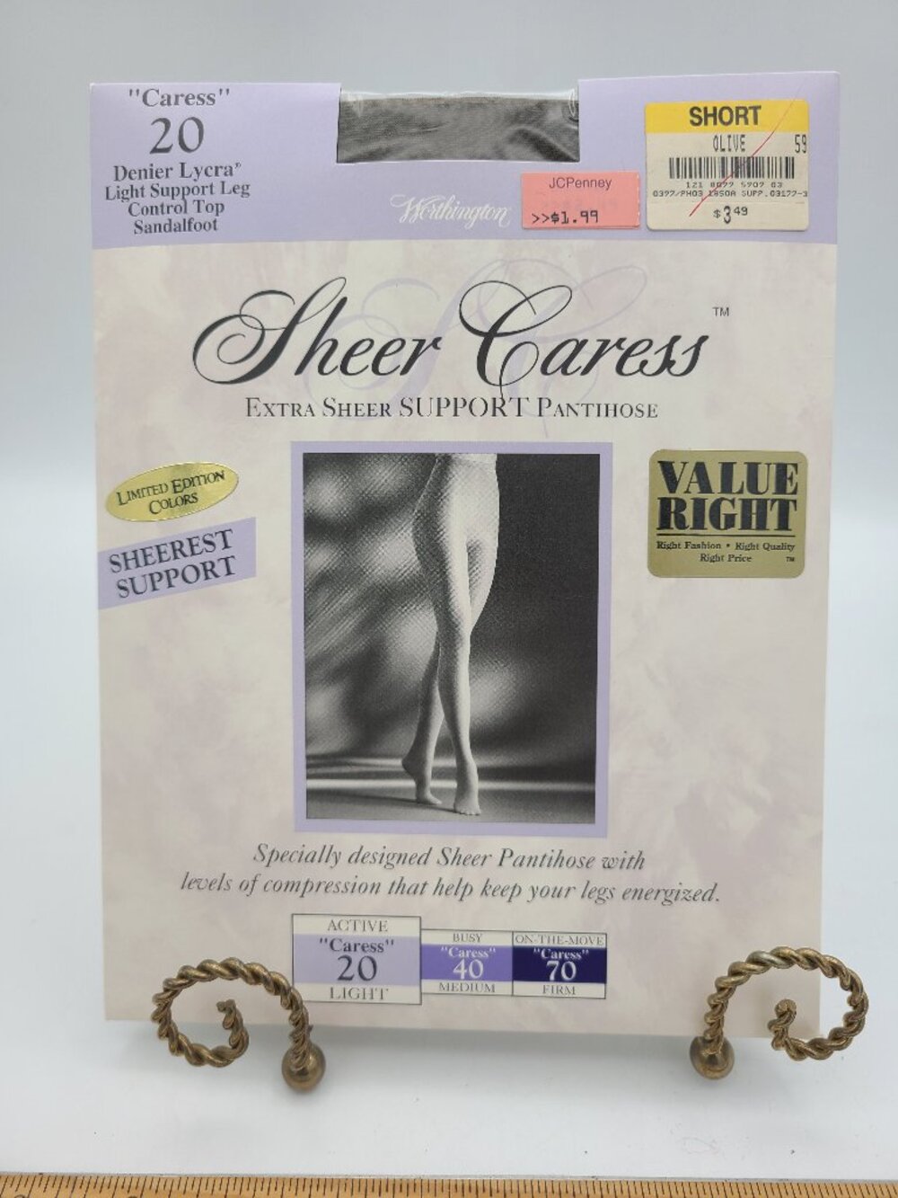 Vintage Worthington Sheer Caress 20 Support Pantyhose Olive Short NIP